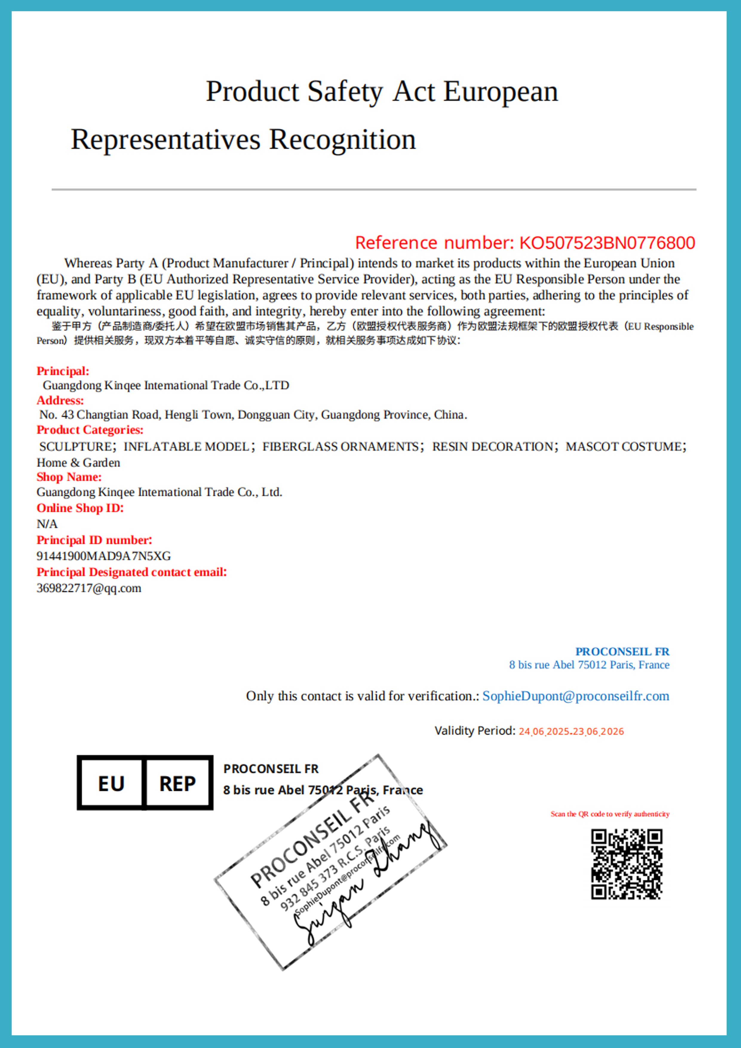 Product Safety Act European Representatives Recognition